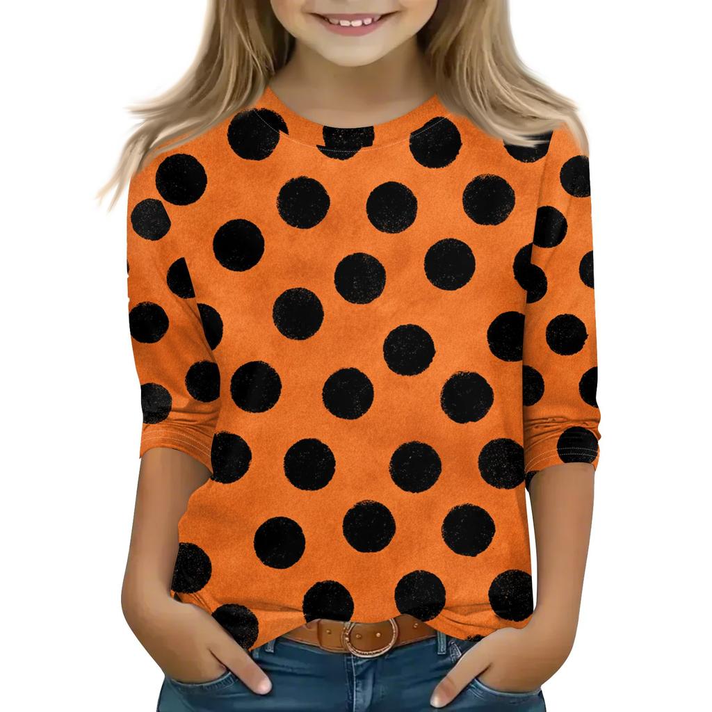 Print Tops For Youth Girls 5-16 Years Round Neck 3/4 Sleeves T-Shirts Trendy Tops Outfit Tees