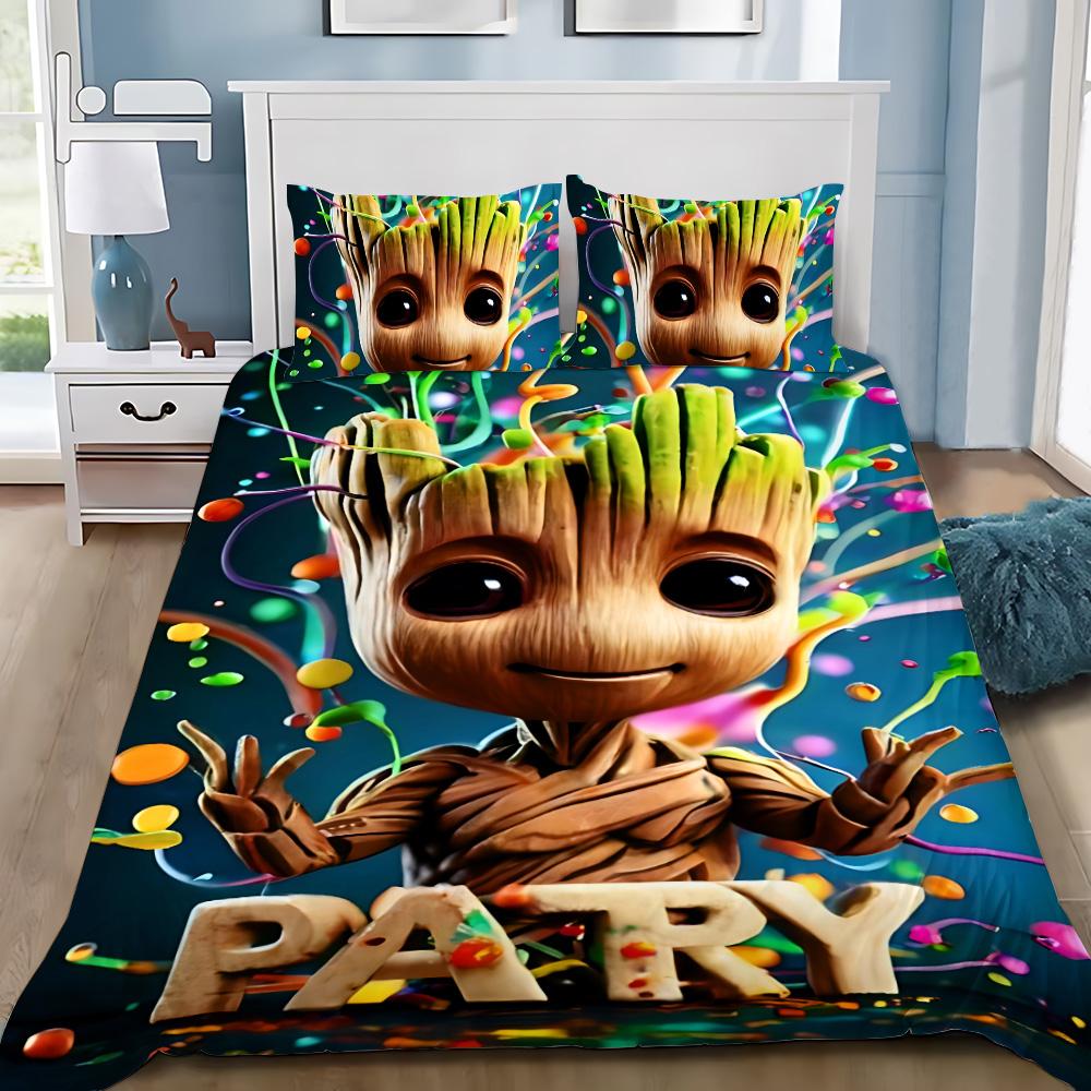 Cute Groot Duvet Cover Pillowcase 2/3pcs Bedding Set Adult Boy Girl Bedroom Decoration Children Gift Single Double Large Size