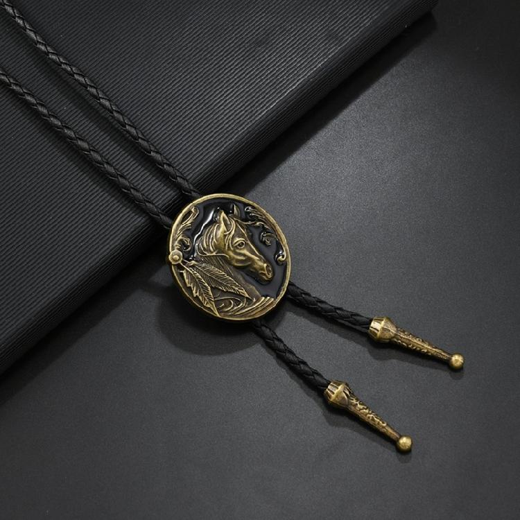 Corbata de bolo clásica para hombre Rodeos con cordón de cuero ajustable y colgante de insignia de metal esmaltado Collar de corbata occidental