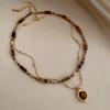 1/2Pcs Retro Temperament Layered Tiger Eye Stone Pendant Necklace For Women Girls Light Luxury Sweater Chain Jewelry Gifts