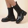 Leather Stretch Single Boots Women's Platform New Round Toe Sleeve Inner Heightening Mid-Tube Booties for Autumn and Winter