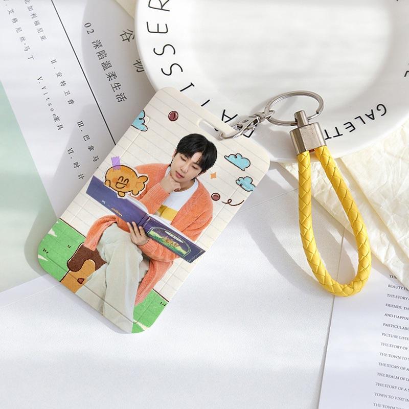 BTS Sliding Photocard Holder, Protective ID Badge Card Case with Braided Keychain Strap, Student Campus Bus Meal Card Protector Merch for ARMY