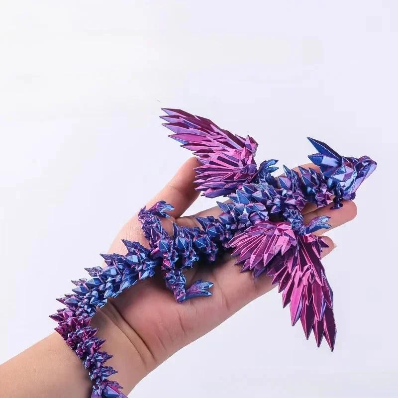 3D Printed Dragon Colorful Gem Dragon Figurines Movable Joint Rotatable Articulated Dragon Crafts Desktop Western Action Figure
