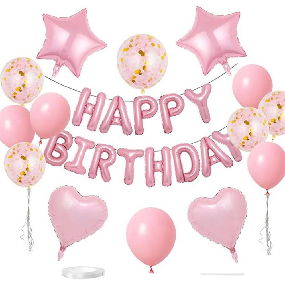 Latex/Aluminum Film Happy Birthday Balloon Garland Kit Heart Star Balloon Wall Backdrop  Birthday