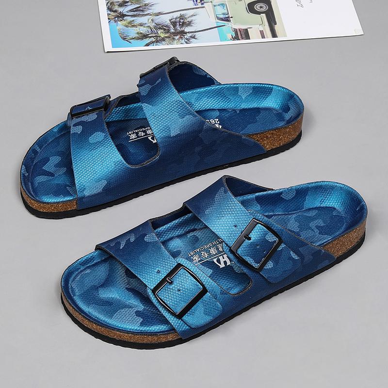 Fashion Slippers New Men Clogs Suede Sandals Nubuck Casual Slide Shoes Cork Slippers Two Buckle Flat Bottom Summer Shoes Brand