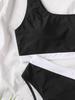 2024 European & American Color Block One-Shoulder High-Waist Bikini Swimwear
