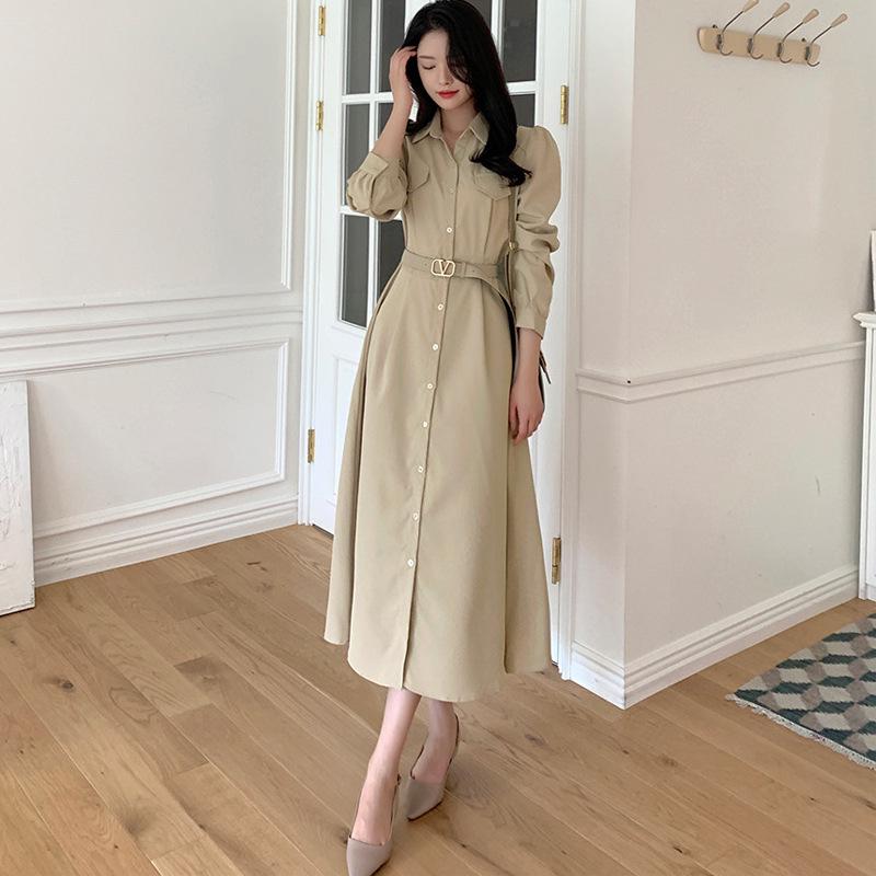 

Шикарное корейское платье со шнуровкой на талии для осени/зимы: Французский стиль, Зрелый вид One Size