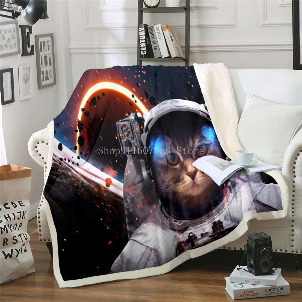 Cute Sleeping Cat 3D-printed Wool Blanket Picnic Extra Thick Fashion Sheets Cats Pet Children Kids Sherpa Throw Blankets