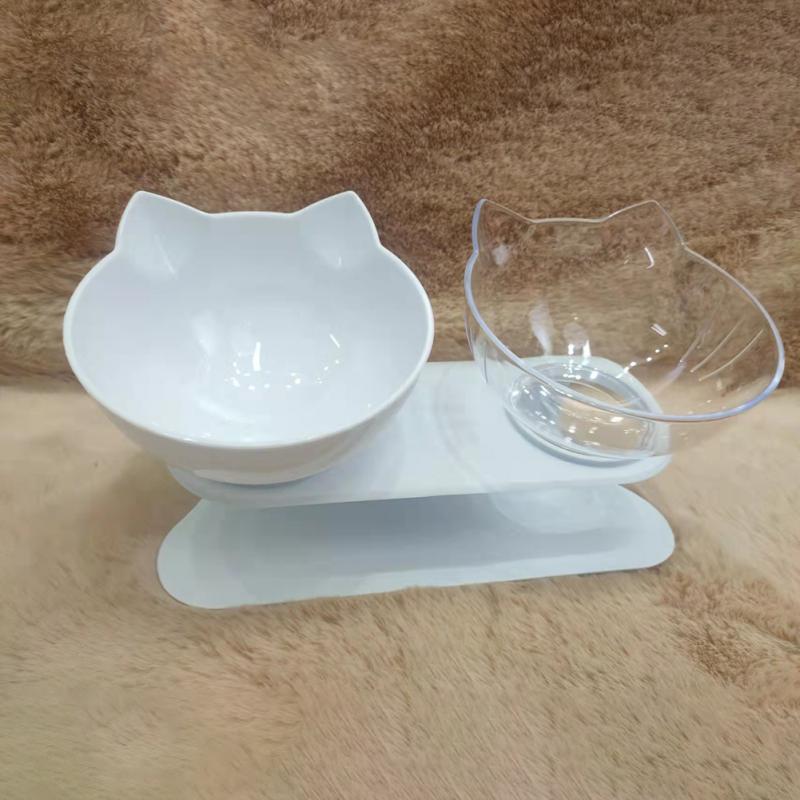 Cat Bowl Transparent Double Bowl Cat Food Bowl Water Bowl Basin Bowl Rack Dog Bowl Dog Food Basin Oblique Mouth Spine