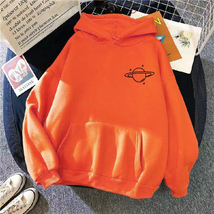 Sudadera Nueva de Pareja para Mujer Suelta con Estampado de Planeta Top con Capucha Estudiantil Combinable Sudadera de Felpa para Otoño Invierno