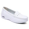 Fashion New Women Flat Genuine Leather Nurse Shoes Casual White Wedge Soft Bottom Slip On Moccasins Comfortable Hollow Out Work Shoes