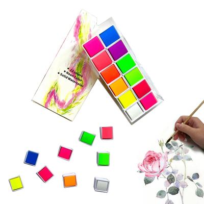 Aquarellfarben-Set mit 12 Farben, leuchtende Neonfarben, Künstler-Kunst-Set zum Malen auf Stoff, Papier, DIY-Basteln, Nagelkunst