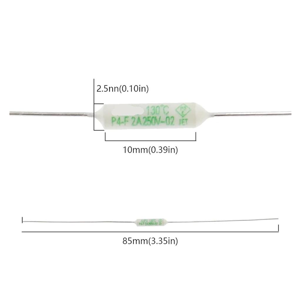 10PCS 1A 2A 3A 5A 250V Thermal Fuse Jet RF AUPO Resistance Thermal Fuse 84/102/115/125/135/145/150 Degrees (Color : 10PCS, Size : 1A_115C)