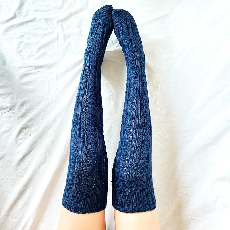 Knitted Cable Socks Over Knee Stockings Women Winter Casual Home Warm Thick Stockings Socks Girl Female Christmas Gifts