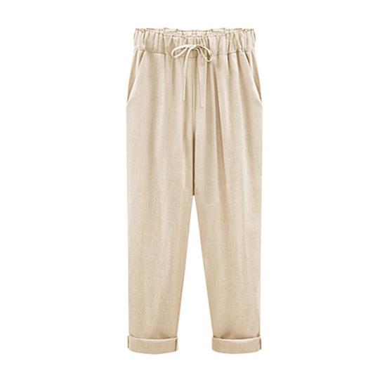 Thin Elastic Waist Women Trousers Side Pockets Drawstring Wide Leg Casual Trousers Ladies Clothing