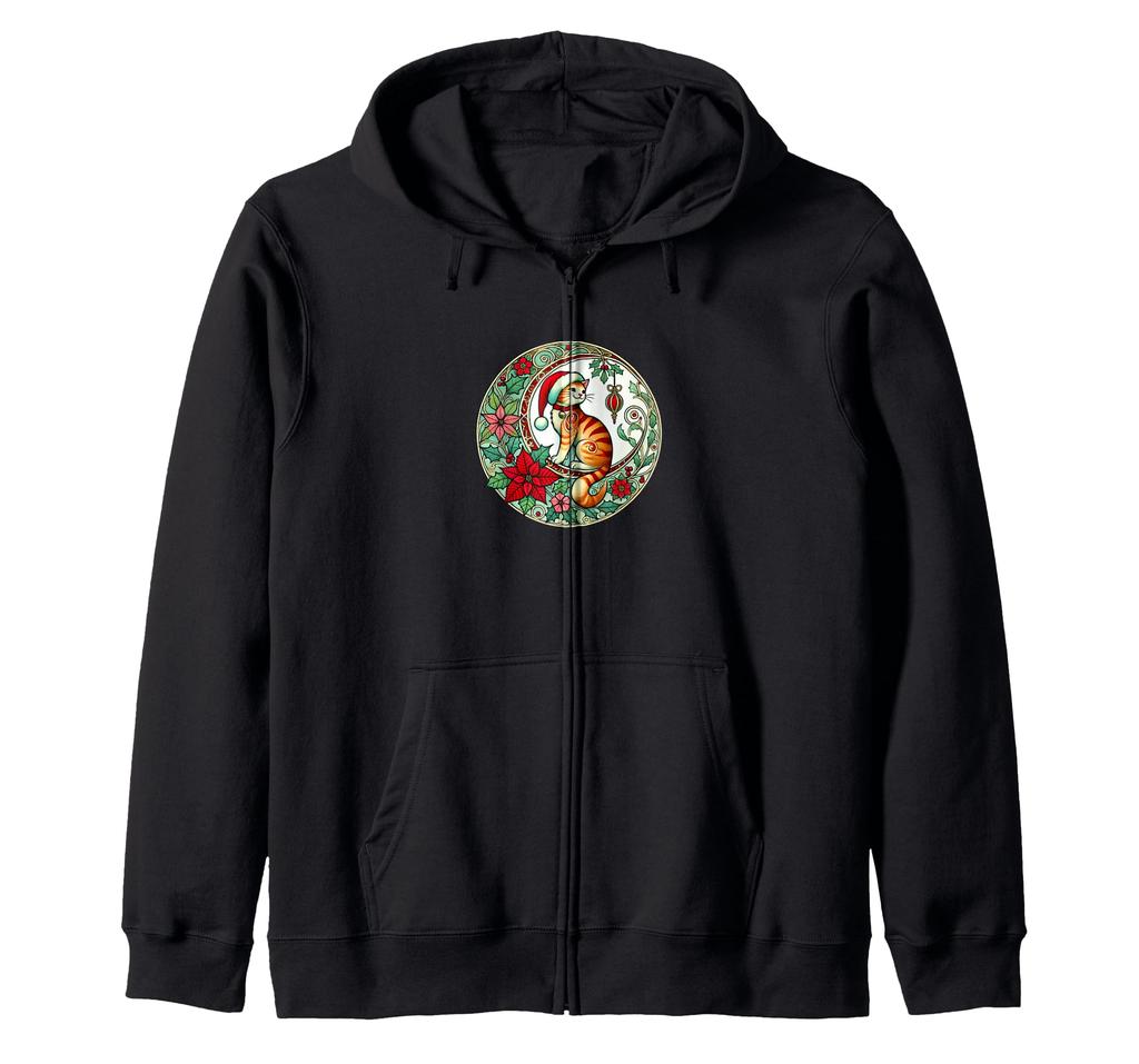 Jul Ingefærkatt Nisselue Illustrasjon Art Nouveau Zip-hettegenser