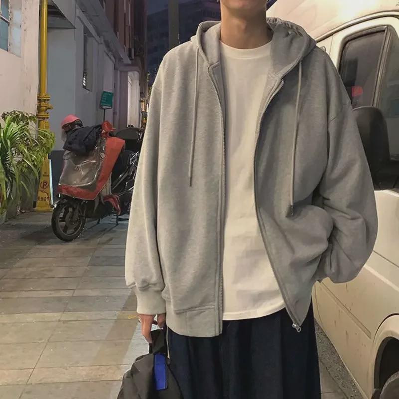 Cardigan Masculino Moderno com Capuz e Zíper - Moletom Casual de Cor Sólida para Outono e Inverno