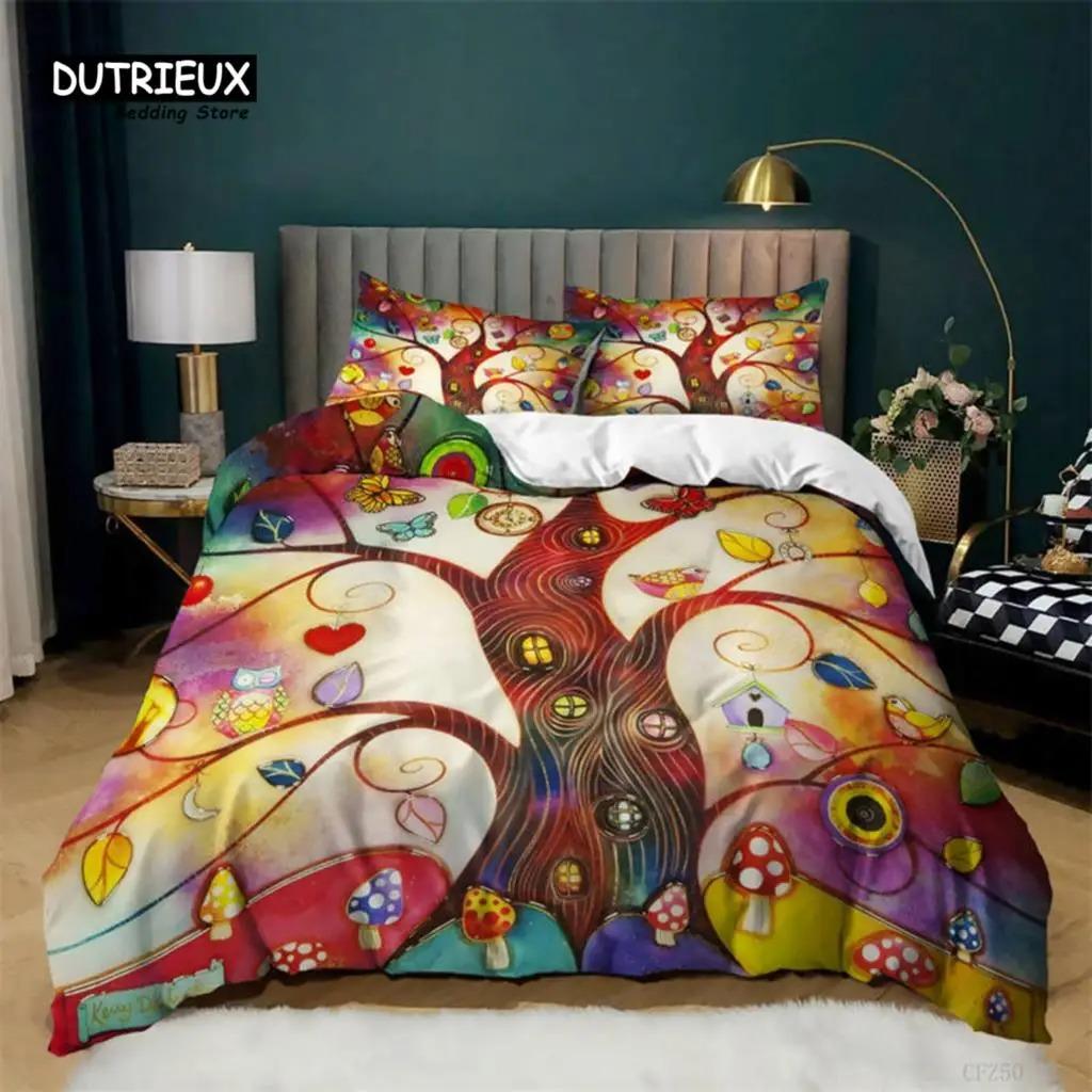 Nature Tree of Life Duvet Cover Microfiber Mystery Gothic Bedding Set Exotic Celtic Knot Quilt Cover King Queen For Kids Adults