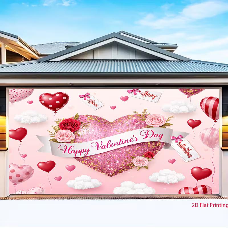 Happy Valentine's Day Tapestry, Pink Glitter Heart Background Cloth, Romantic Party Decor