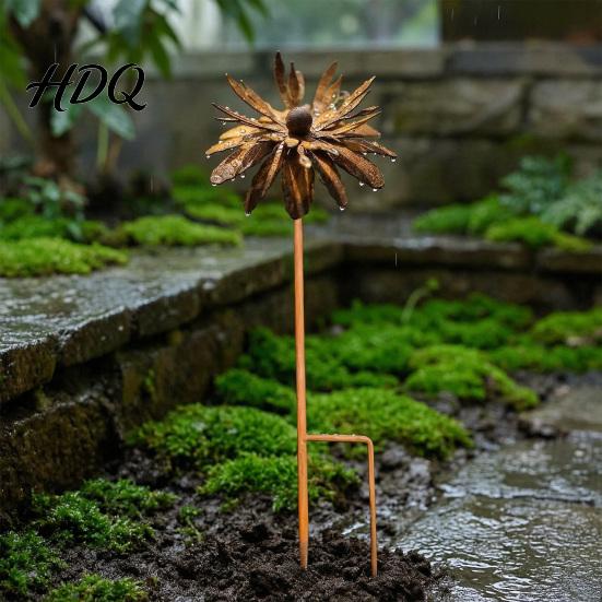 Artistic Outdoor Stake Vintage Rusty Cornflower Ground Stake 24 Inch Metal Wire Art Rustic Garden Decoration Decor Sculptures for Lawns Yard