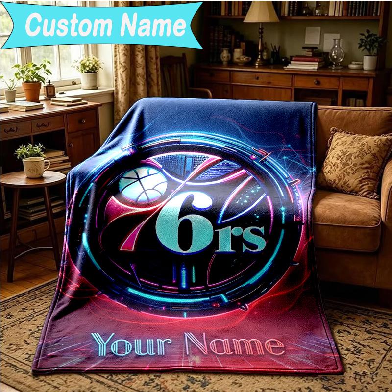 1PC Custom Name Blanket Philadelphia Basketball Team Flannel blankets Patterns Throw Blanket All-Season Soft Gift for Couch, Bed, Camping, Birthday gi