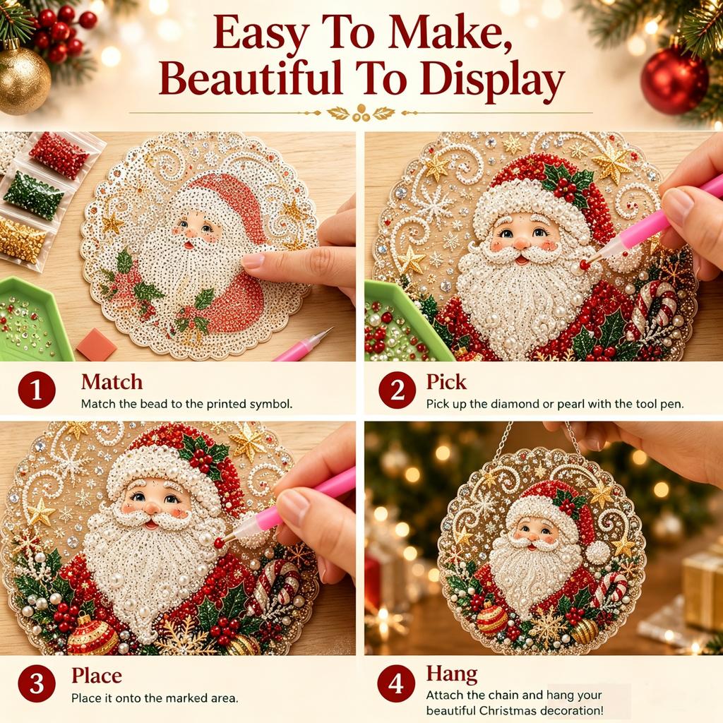 Diy Christmas Pearl Diamond Painting Pendant, Acrylic Circular Board, 2d Flat Pearl Bead Crafts, Holiday Window And Wall Decorat