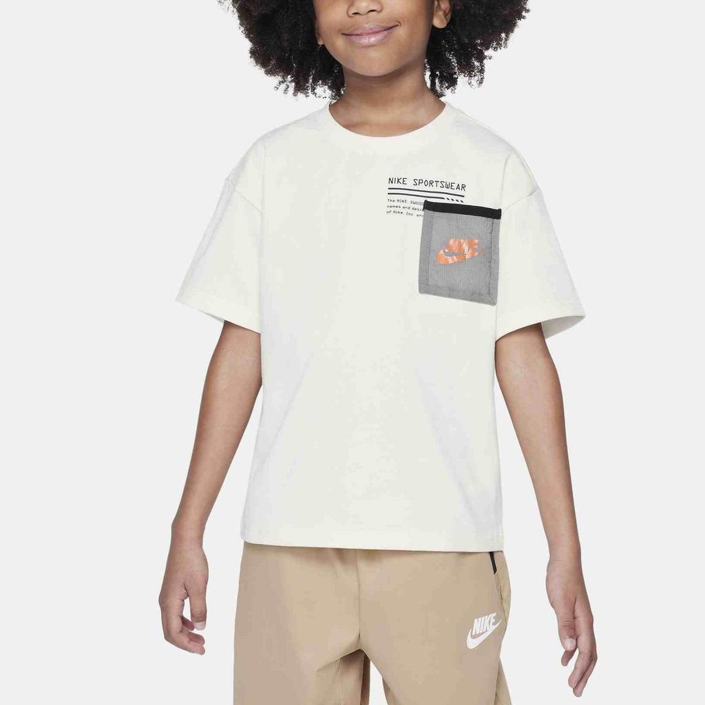 Nike T-Shirt Letter Logo Round Neck Short Sleeve Kids Tops Sail-White HF2128-133
