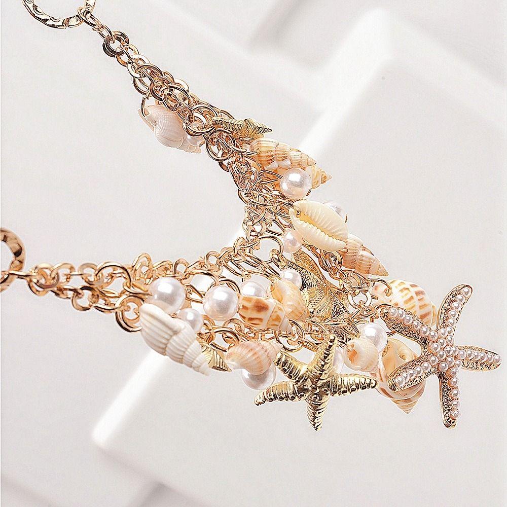 Imitation Pearl Shell Starfish Necklace Sea Series Natural Conch Beach Necklace  Couple Gift