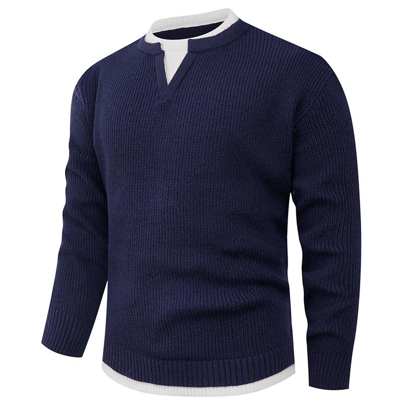 Two-piece Knitted Sweater for Men's Pullover Loose Inner Round Neck Warm Bottom
