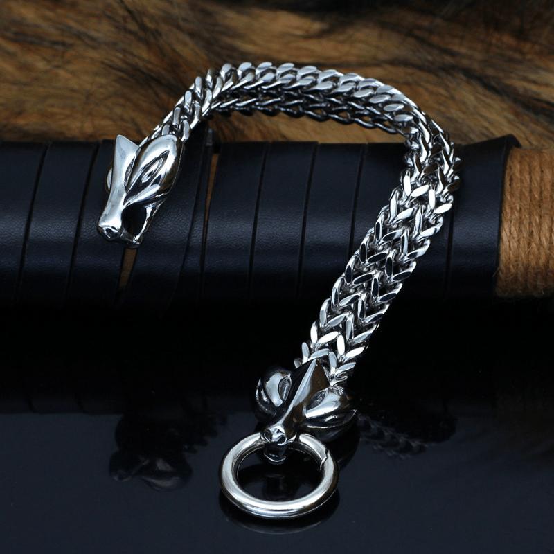 New Nordic Viking Wolf Head Charm Bracelet 23cm