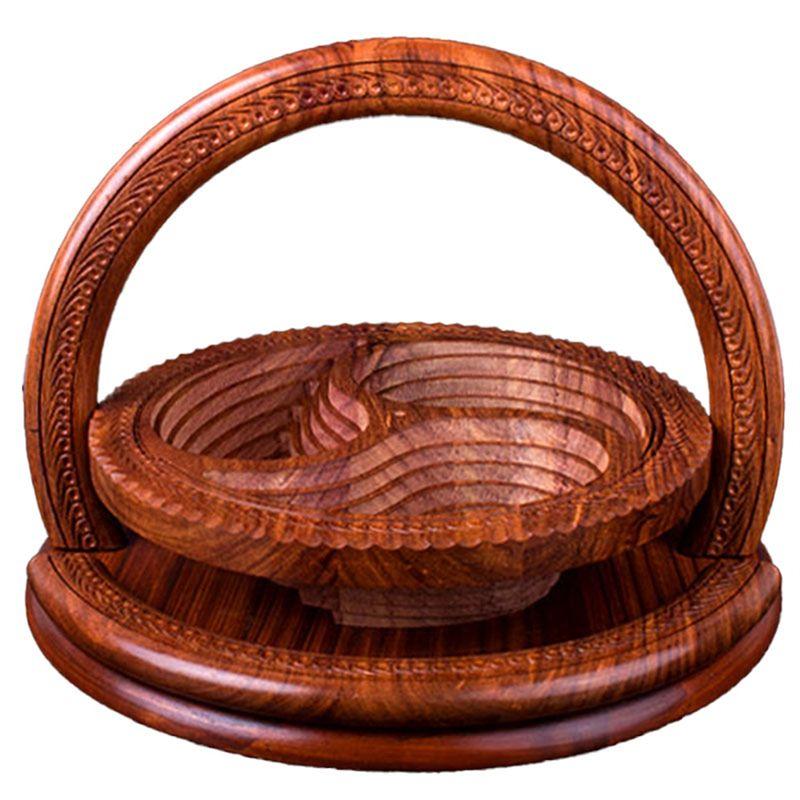 

ABWR-Handmade Wood Carving Fruit Plate Wooden Fruit Basket Foldable Dried Fruit Basket Collapsible Bread Nuts Baskets