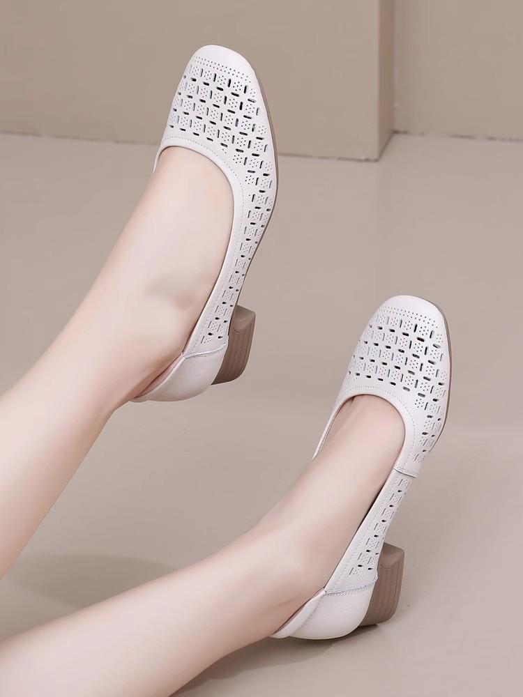 Fashion GKTINOO Genuine Leather Hollow Mom Sandals For Women 2025 New Summer Shoes Thick Heels Soft Sole Breathable Women's Shoes