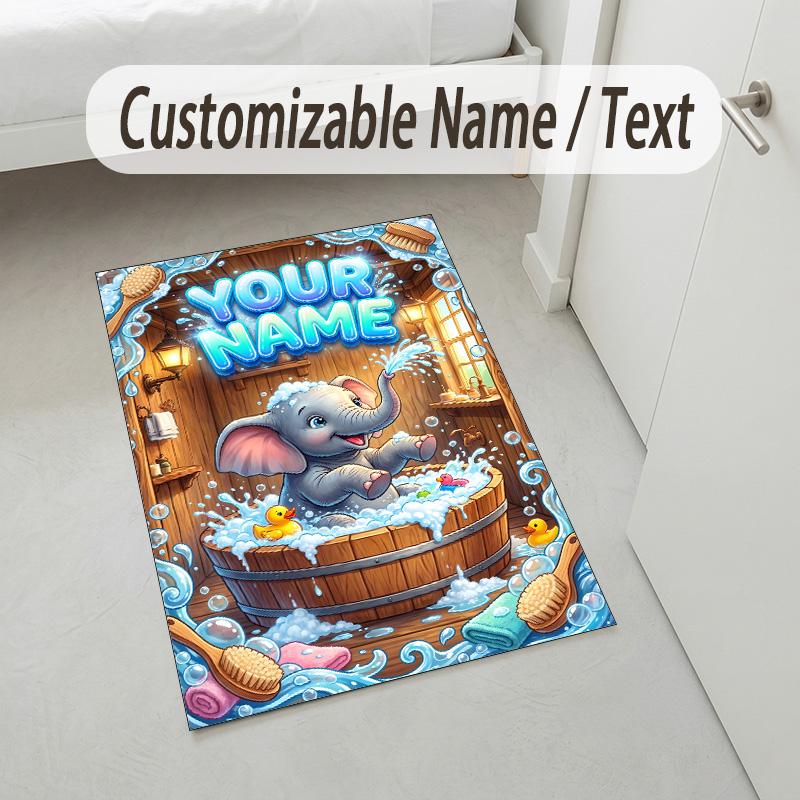 Alfombra de Terciopelo de Cristal con Temática de Elefantes, Personalizada con Nombre y Texto, Alfombrilla Suave para el Suelo, Decoración del Hogar
