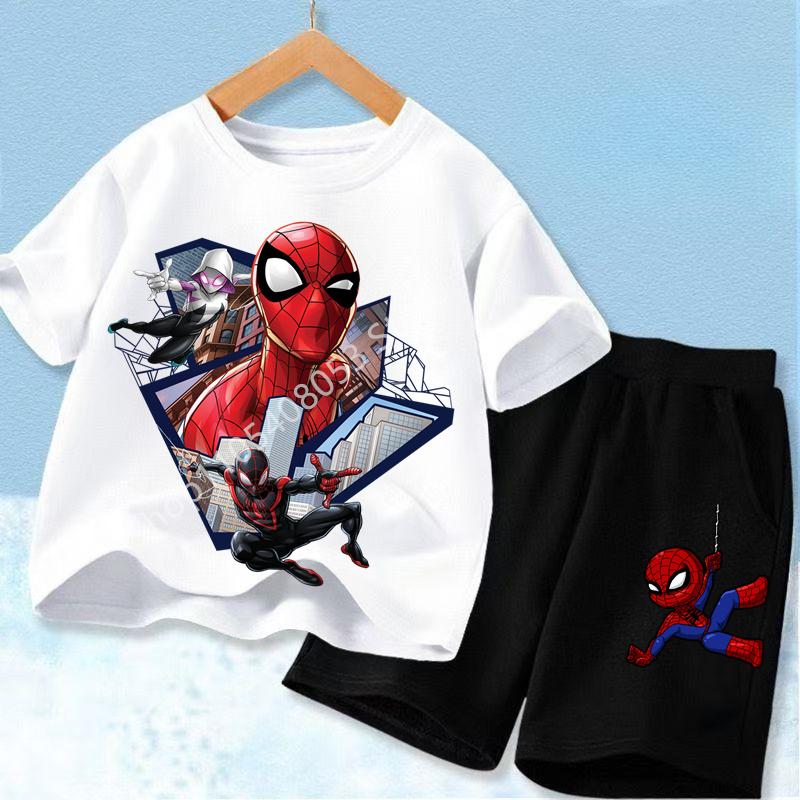 Red Spider Printed Children Print T-shirt Summer Clothes 3-12Yrs Boys Girls Short-sleeved Top+Shorts Casual Sports Set Clothing