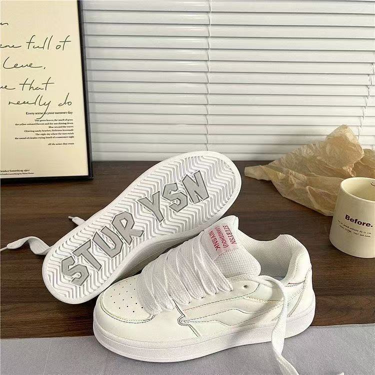 Milky White Bread Shoes Niche Women's Trend Summer Student Versatile Casual Board Shoes