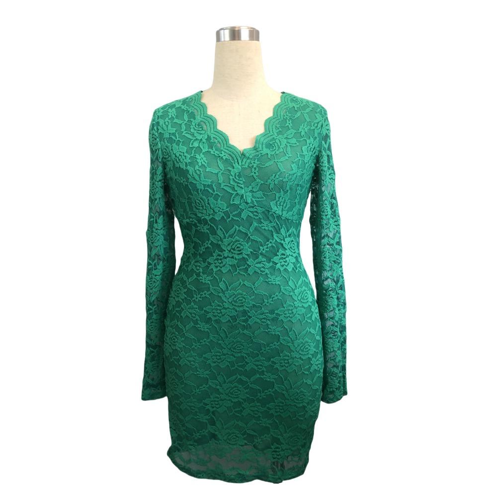 Vestidos de primavera para mujer, sexys, ajustados, de encaje y manga larga con escote en V