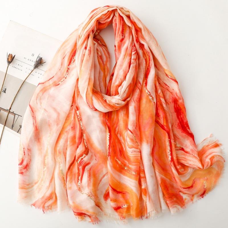 Spring and Summer Cotton and Linen Hand Scarf Gold Hot-scalding Hexi Corridor Corrugated Burr Scarf Warm Shawl