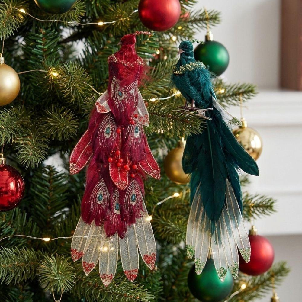 Feather Birds Christmas Peacock Ornaments Clip-On Faux Peacock Figurine  Home Party Decor