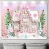 1pc Christmas Candy House Background - Candy House design with soft pink and mint green, a snowy winter wonderland background