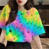 Zomer Heet Verkopen Sprankelende Ster 3D Geprinte Korte Mouw Dames Trendy Mode Ronde Hals T-shirt Top