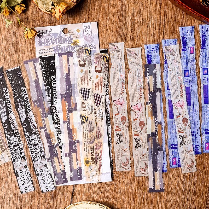 20 pcs/pack Vintage Long strip Sticker Creativity Decorative Hand Account Diary Album Scrapbooking accessories