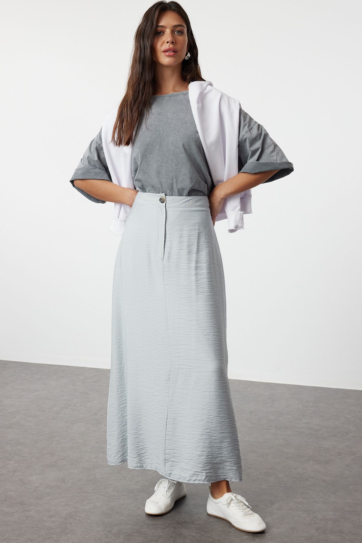 

Women s Style Hijab Skirt Gray Normal Waist Woven Linen Look Skirt XS