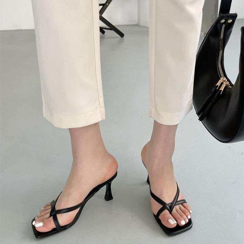 In the summer of 2025, the new sandals square head with clip-on high-heeled slippers for women wear fashionable thin-heeled sandals for women