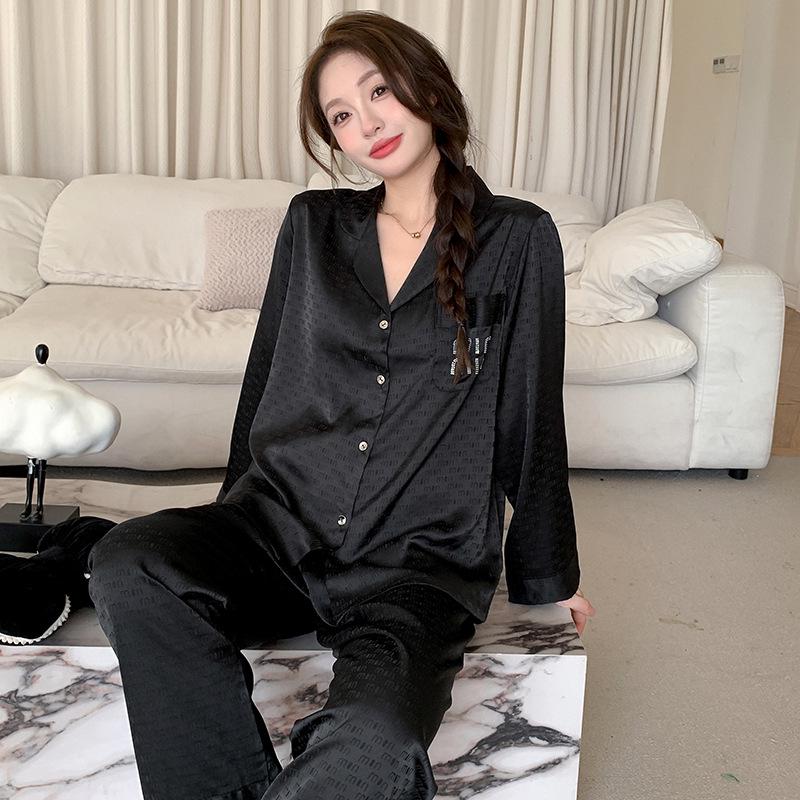 2025 Ice Silk Couples Pajama Set - Thin, Solid Color, Long Sleeve & Pants, Versatile Indoor/Outdoor Wear