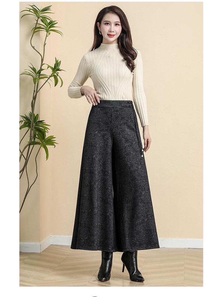 Damen Frühling Elastischer Bund Hohe Taille Weites Bein Culottes für Mittelalte und Ältere