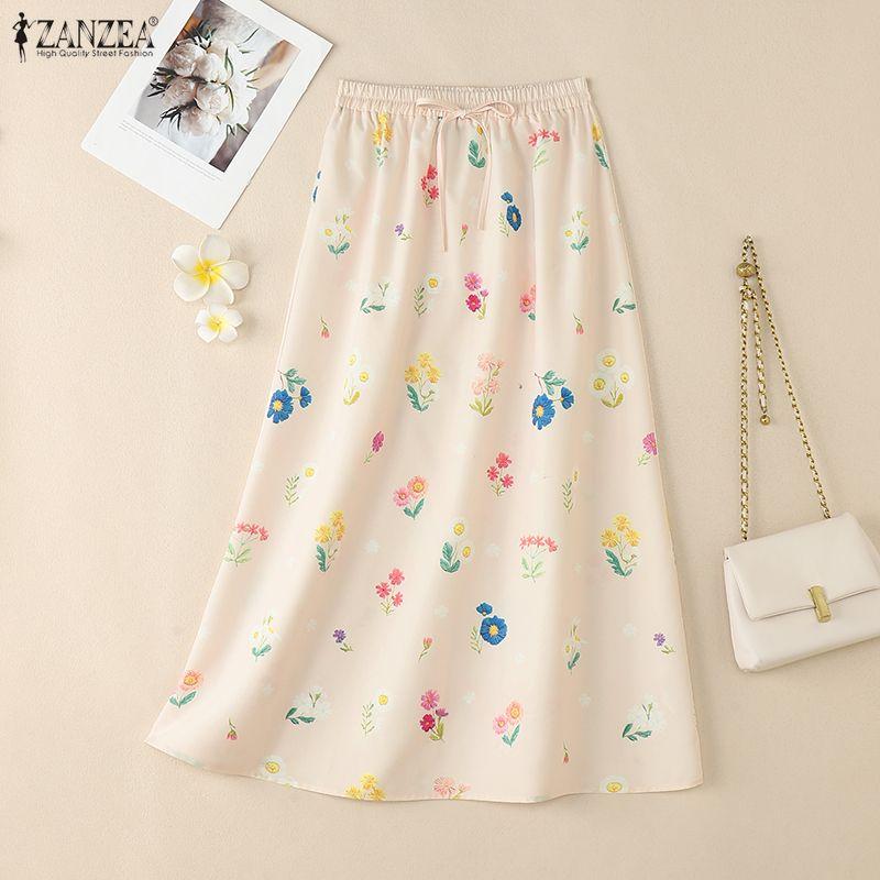 ZANZEA Damskie letnie spódnice z elastycznym pasem i luźnym kwiatowym nadrukiem