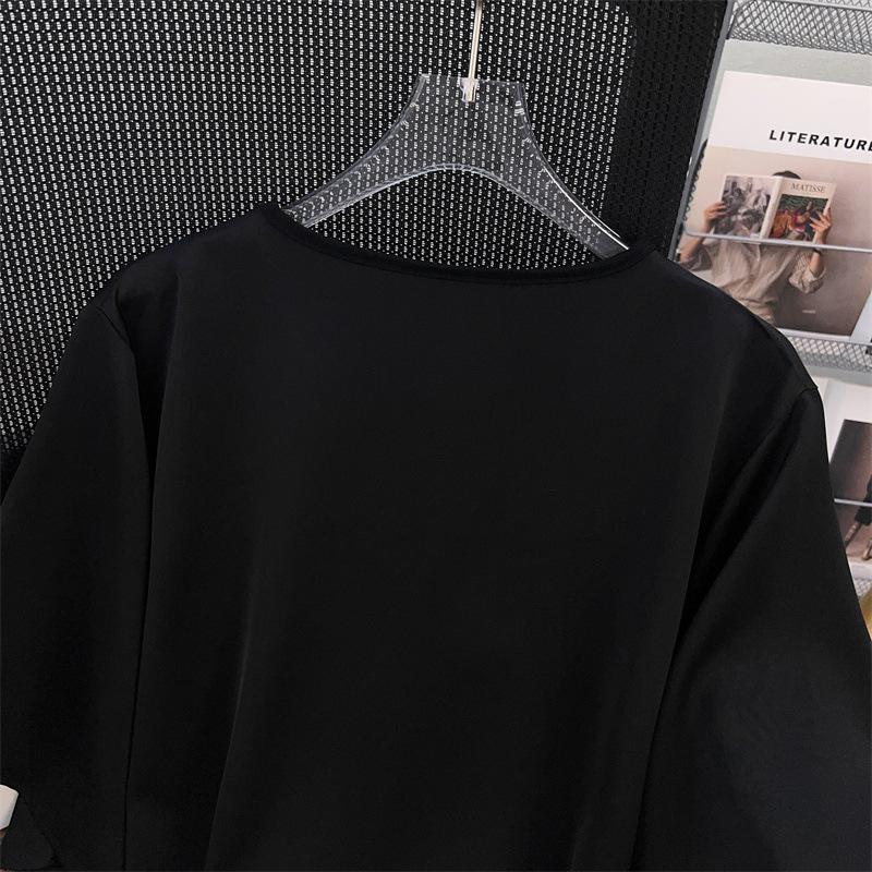 Women's Plus Size V-Neck Chiffon Short Sleeve Mid-Length Loose T-Shirt 