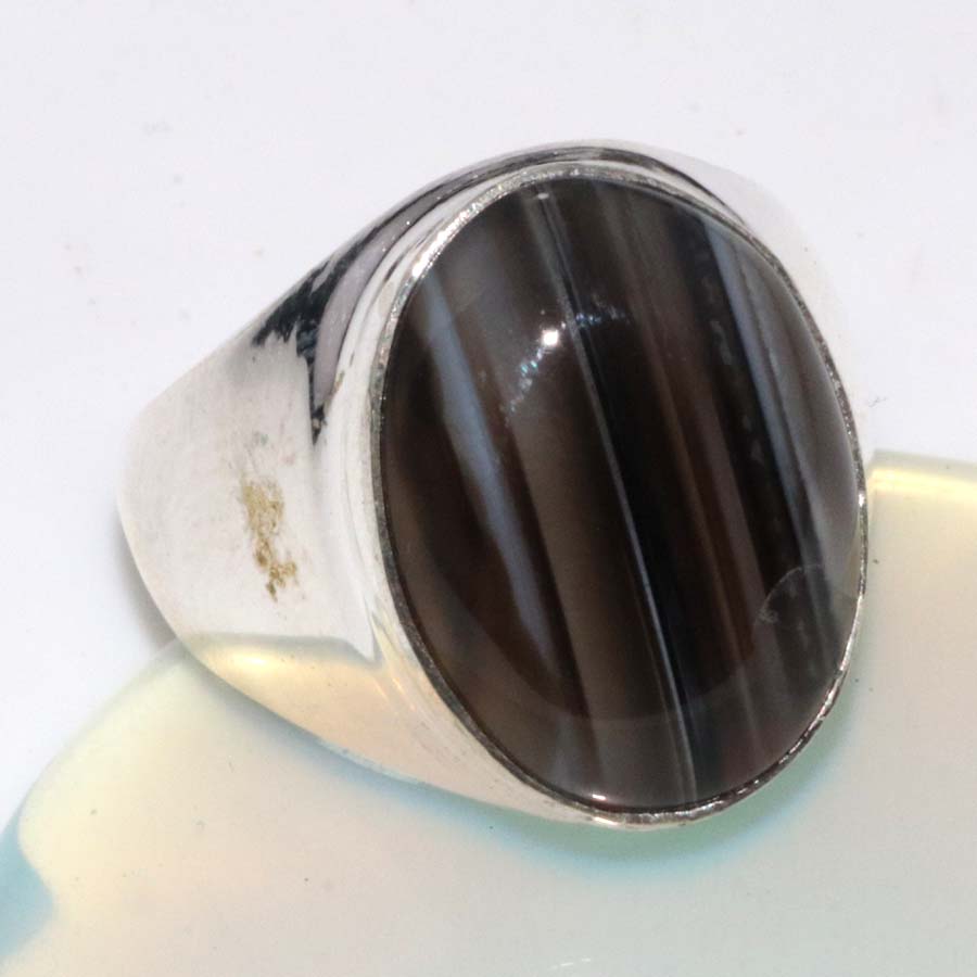 Man'S Banded Black Onyx Fine Finish 925 Silver Plated Ring US 8 Trendy i8E40