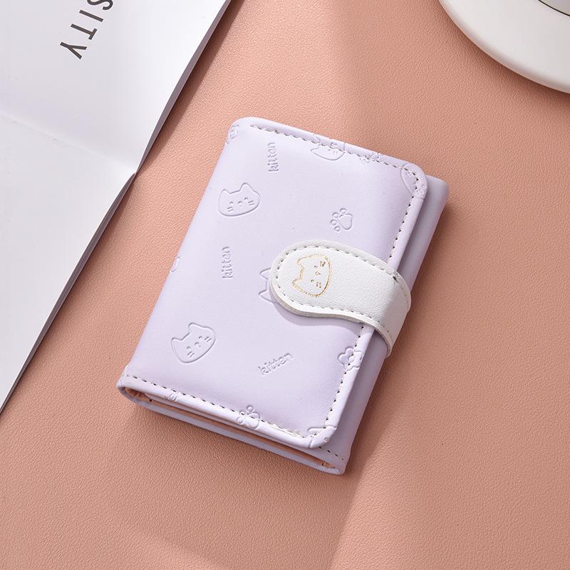 Three-Fold Cartoon Kitten Short Wallet: Multi-Card Slot Coin Purse for Women and Students