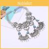 Ethnic Style Carved Flower Design Simulation Gemstone Decoration Women Necklace For Vintage Style Boho Fashion